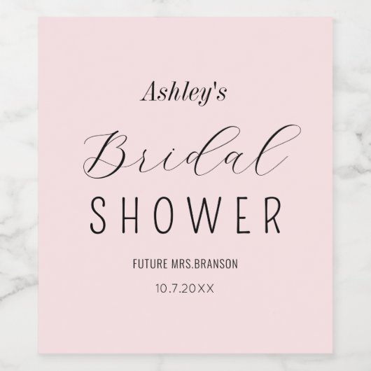 Roze Bruiloftsborrel Brunch Wijn Etiket (Enkel label)