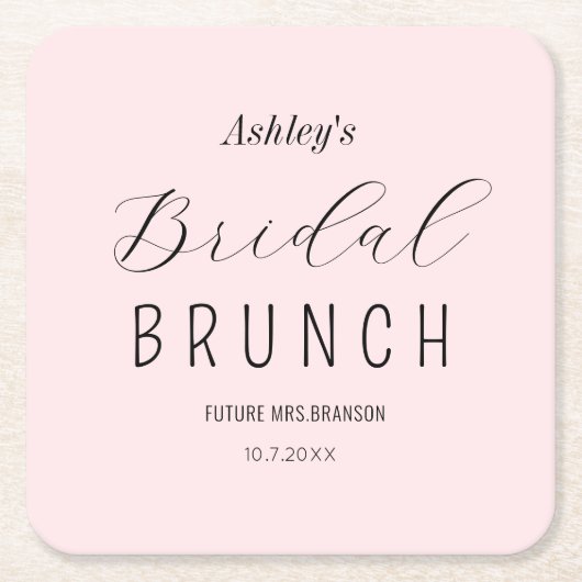 Roze Bruiloftsbrunch Papieren Coaster Kartonnen Onderzetters (Voorkant)