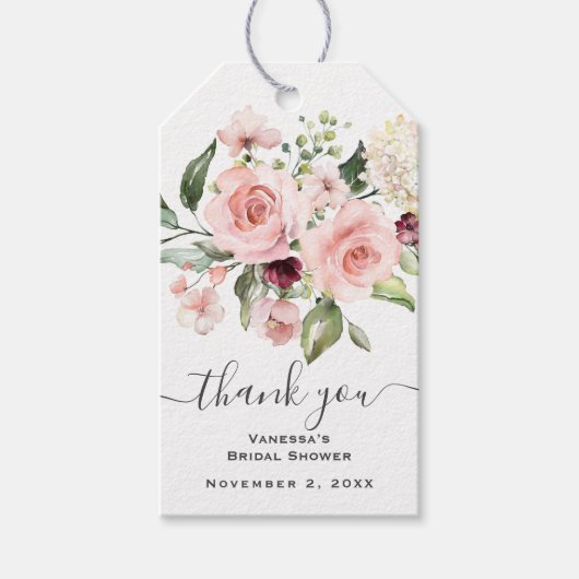 Roze Bruiloftsdouche met Bloemmotief Cadeaulabel (Voorkant)