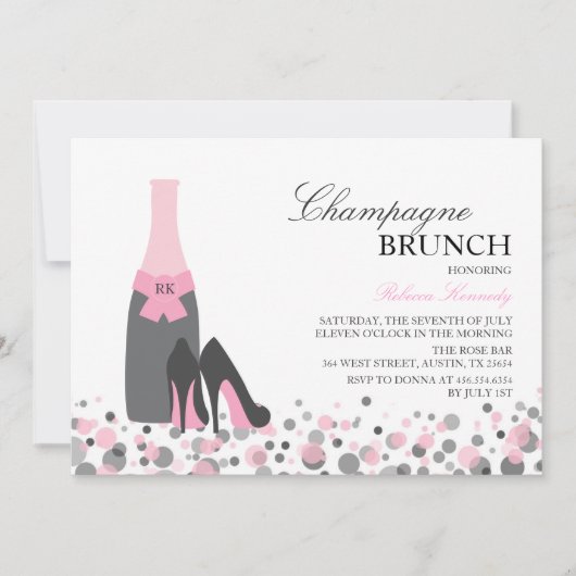 Roze Bruiloftsfeest Champagne Brunch Uitnodiging (Voorkant)