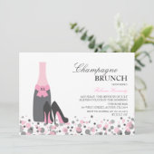 Roze Bruiloftsfeest Champagne Brunch Uitnodiging (Staand voorkant)