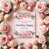 Roze Bruiloftsfeest met Bloemen Kaart