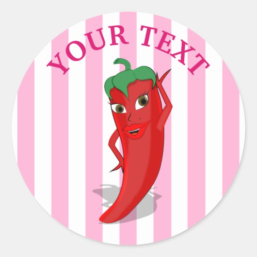 Roze Bruiloftsfeest Met Rode Hete Peperdiva Ronde Sticker (Voorkant)