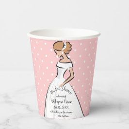 Roze bruiloftskleding met polka stippen voor bruid papieren bekers