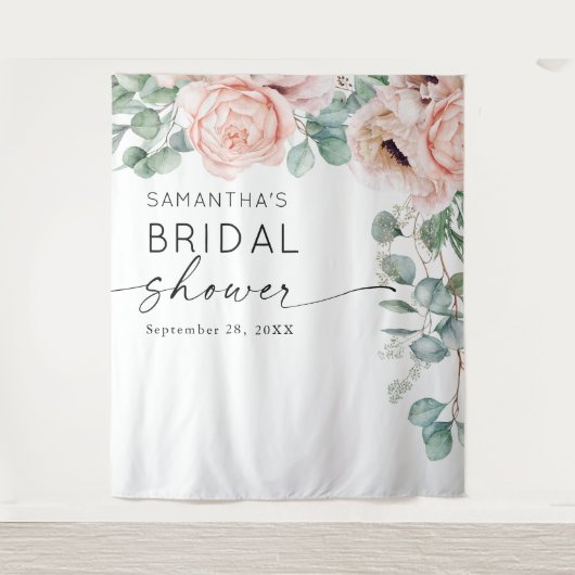 Roze Bruiloftsshower met Bloemenschildering in Wat Wandkleed (Voorkant)