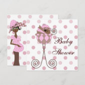 Roze Bruin Afro-Amerikaanse Baby Meisje Douche Kaart (Voorkant / Achterkant)