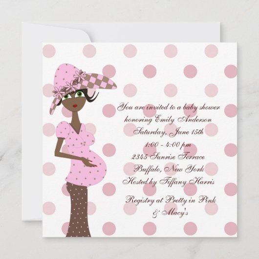 Roze Bruin Afro-Amerikaanse Baby Meisje Douche Kaart (Achterkant)