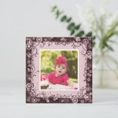 Roze & Bruin Baby Eerste Verjaardagsuitnodiging Kaart (Staand voorkant)