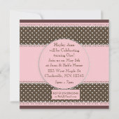 Roze & Bruin Baby Eerste Verjaardagsuitnodiging Kaart (Achterkant)