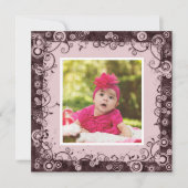 Roze & Bruin Baby Eerste Verjaardagsuitnodiging Kaart (Voorkant)