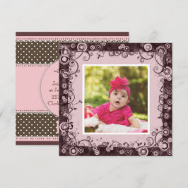 Roze & Bruin Baby Eerste Verjaardagsuitnodiging Kaart