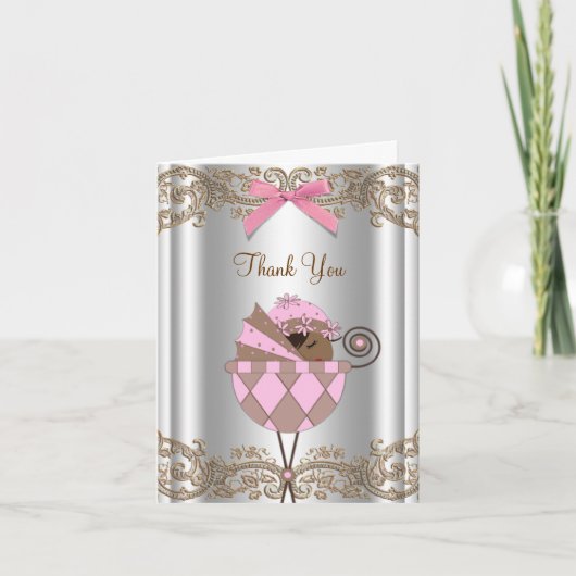 Roze bruin Baby shower Dank u kaarten (Voorkant)