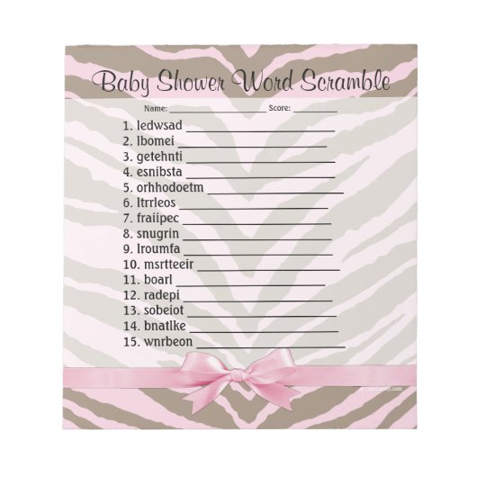 Roze/bruin Baby shower Word Scramble Game 40 pagin Notitieblok (Voorkant)
