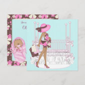 Roze Bruin Blauwgroen Blauw Baby Shower Uitnodigin Kaart (Voorkant / Achterkant)