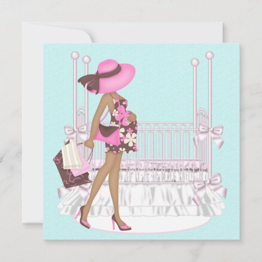 Roze Bruin Blauwgroen Blauw Baby Shower Uitnodigin Kaart (Voorkant)