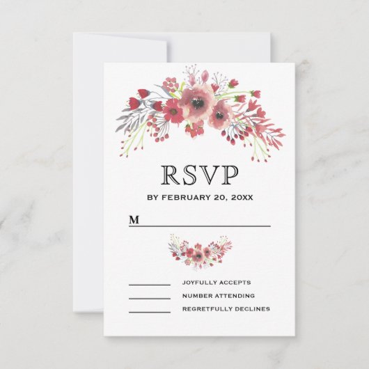 Roze Bruin Bloem Bruiloft RSVP Kaartje (Voorkant)