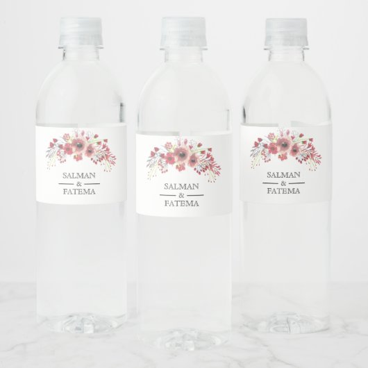 Roze Bruin Bloem Bruiloft Waterfles Etiket (Flessen)