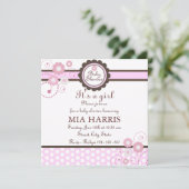 Roze & Bruin Bloemontwerp Baby shower Uitnodiging (Staand voorkant)