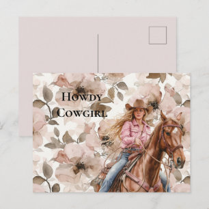 Roze Bruin Blond Cowgirl Southwestern Bloemen Howd Briefkaart