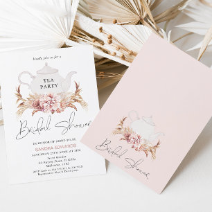 Roze bruin Boho Floral Tea Party Vrijgezellenfeest Kaart