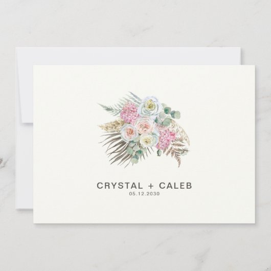 Roze bruin boho pampas grass Rozen Wedding S Save The Date (Achterkant)