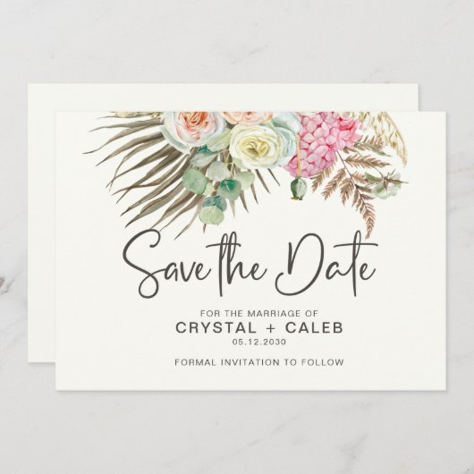 Roze bruin boho pampas grass Rozen Wedding S Save The Date (Voorkant / Achterkant)