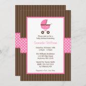 Roze bruin Carriage Striped Stippen Baby shower Kaart (Voorkant / Achterkant)