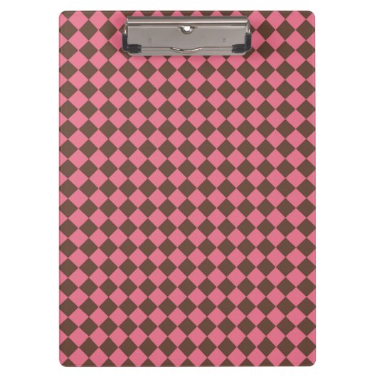 Roze Bruin Checker Diamant Patroon Klembord (Voorkant)