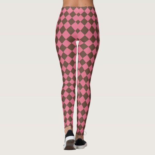 Roze Bruin Checker Diamant Patroon Leggings (Achterkant)