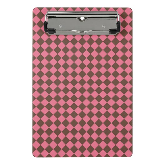 Roze Bruin Checker Diamant Patroon Mini Klembord (Voorkant)