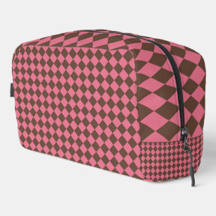 Roze Bruin Checker Diamant Patroon Toilettas Toilettasje