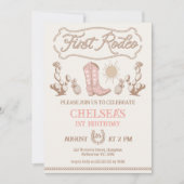  Roze Bruin Cowgirl Boot Rodeo 1e Verjaardag Kaart (Voorkant)