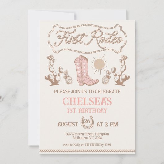  Roze Bruin Cowgirl Boot Rodeo 1e Verjaardag Kaart (Voorkant)