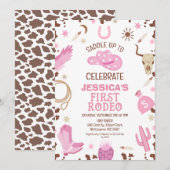 Roze Bruin Cowgirl Eerste Rodeo 1e Verjaardag Kaart (Voorkant / Achterkant)