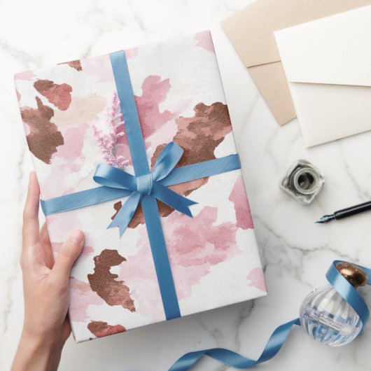 Roze Bruin Cowgirl Koe Print Dier Vrijgezellenfees Cadeaupapier (Geschenken)