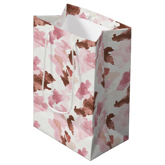 Roze Bruin Cowgirl Koe Print Dier Vrijgezellenfees Medium Cadeauzakje (Voorkant Gekanteld)