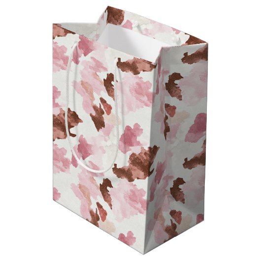 Roze Bruin Cowgirl Koe Print Dier Vrijgezellenfees Medium Cadeauzakje (Achterkant Gekanteld)