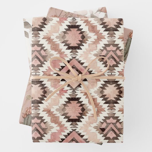 Roze Bruin Cowgirl Southwestern Bloemen Verjaardag Inpakpapier Vel (In situ)