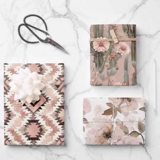 Roze Bruin Cowgirl Southwestern Bloemen Verjaardag Inpakpapier Vel (Voorkant)