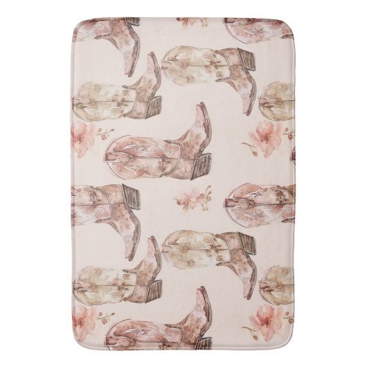 Roze Bruin Cowgirl Southwestern Laarzen Bloemen Badmat (Voorkant Verticaal)