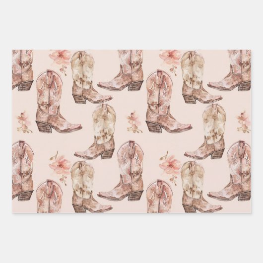 Roze Bruin Cowgirl Southwestern Pet Laarzen Verjaa Inpakpapier Vel (Voorkant 2)