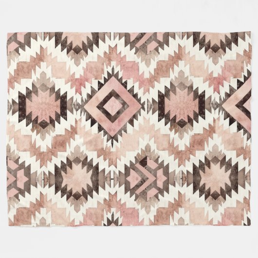 Roze Bruin Cowgirl Southwestern Tribal Fleece Deken (Voorkant (Horizontaal))