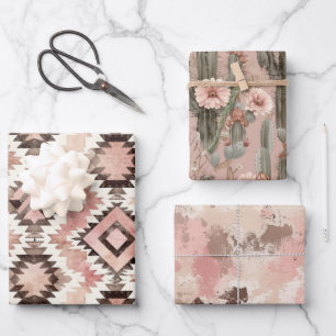 Roze Bruin Cowgirl Southwestern Tribal Verjaardag Inpakpapier Vel