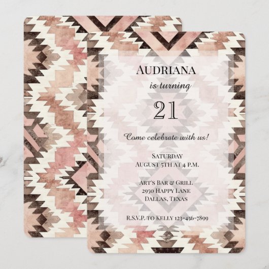 Roze Bruin Cowgirl Southwestern Tribal Verjaardag Kaart (Voorkant / Achterkant)