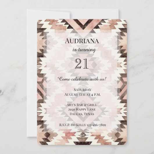 Roze Bruin Cowgirl Southwestern Tribal Verjaardag Kaart (Voorkant)