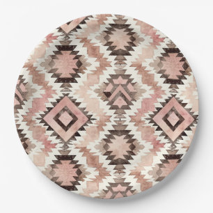 Roze Bruin Cowgirl Southwestern Tribal Verjaardag Papieren Bordje