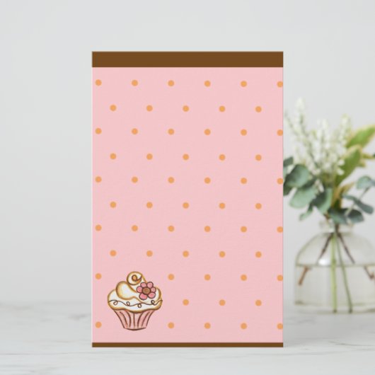 Roze Bruin Cupcake Bakkerij Stationery Briefpapier (Staand voorkant)