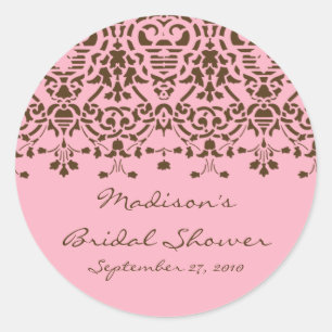 Roze & Bruin Damask Bruidsdouche Sticker