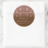 Roze & Bruin Damask Bruidsdouche Sticker (Tas)