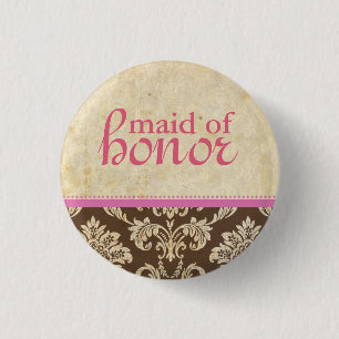 roze bruin Damask Maid of Honor Button